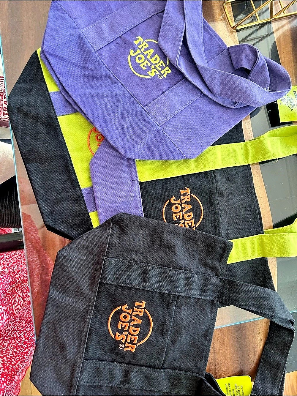 Trader Joe's Trick or Treat Canvas Tote Bag Bags Black & Purple [set of 4 new w]